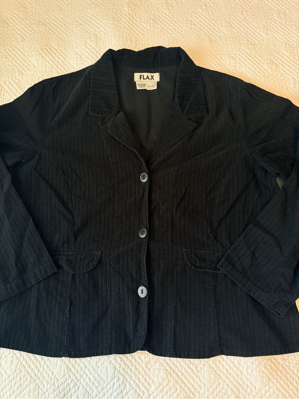 FLAX Black Corduroy Blazer Jacket 100% Cotton
